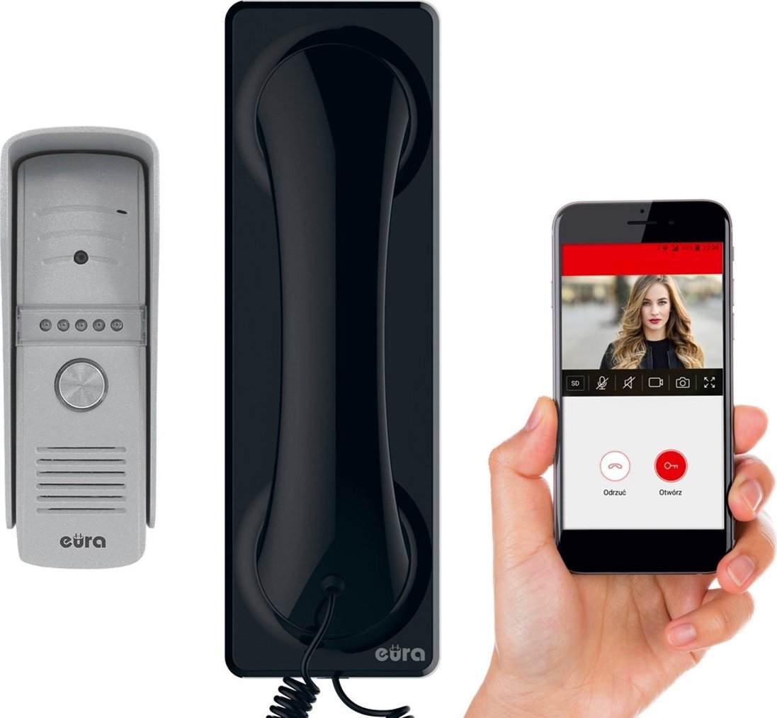 Eura Wideodomofon IP EURA VDP-50A3 PROXIMA CZARNY unifon z WiFi obsługa 1 wejścia aplikacja Eura Connect