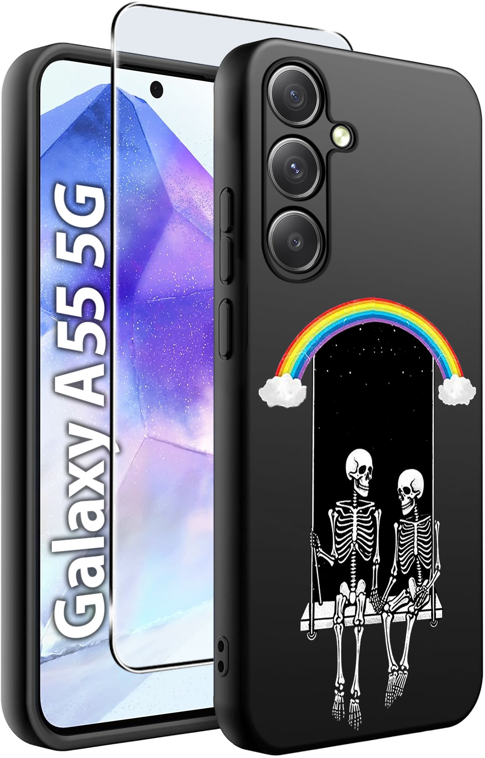 ETUI do Samsung A55 5G WZORY | SILIKONOWE MATT CASE + SZKŁO HARTOWANE 9H