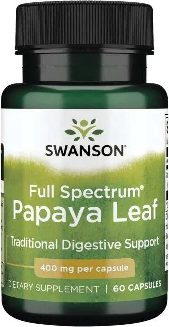 Swanson Swanson - Full Spectrum Papaya Leaf, Liść Papai, 400mg, 60 kapsułek
