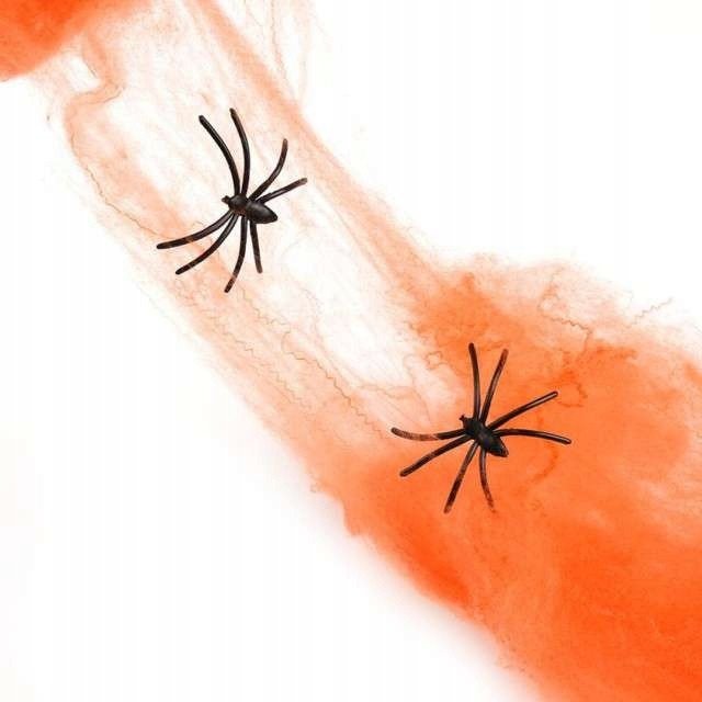 Sztuczna pajęczyna z pająkami / dekoracje HALLOWEEN / PAJĄKI / pomarańczowa