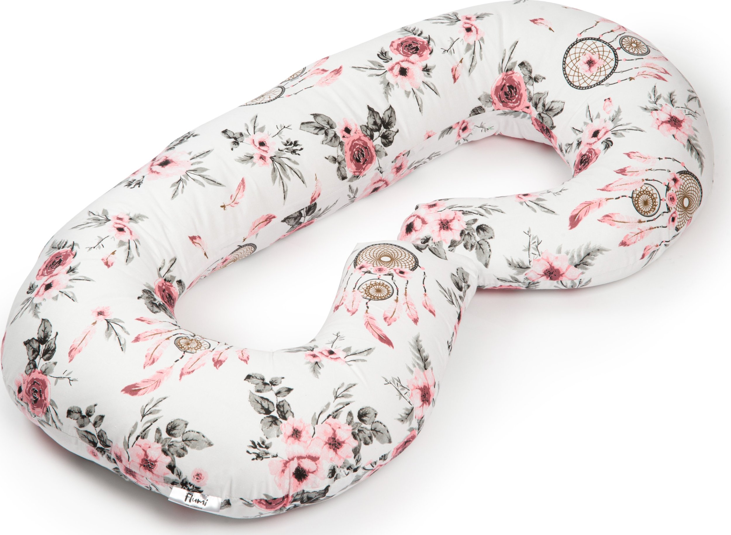 Blomster Poduszka ciążowa typu C - biała w różowe kwiaty