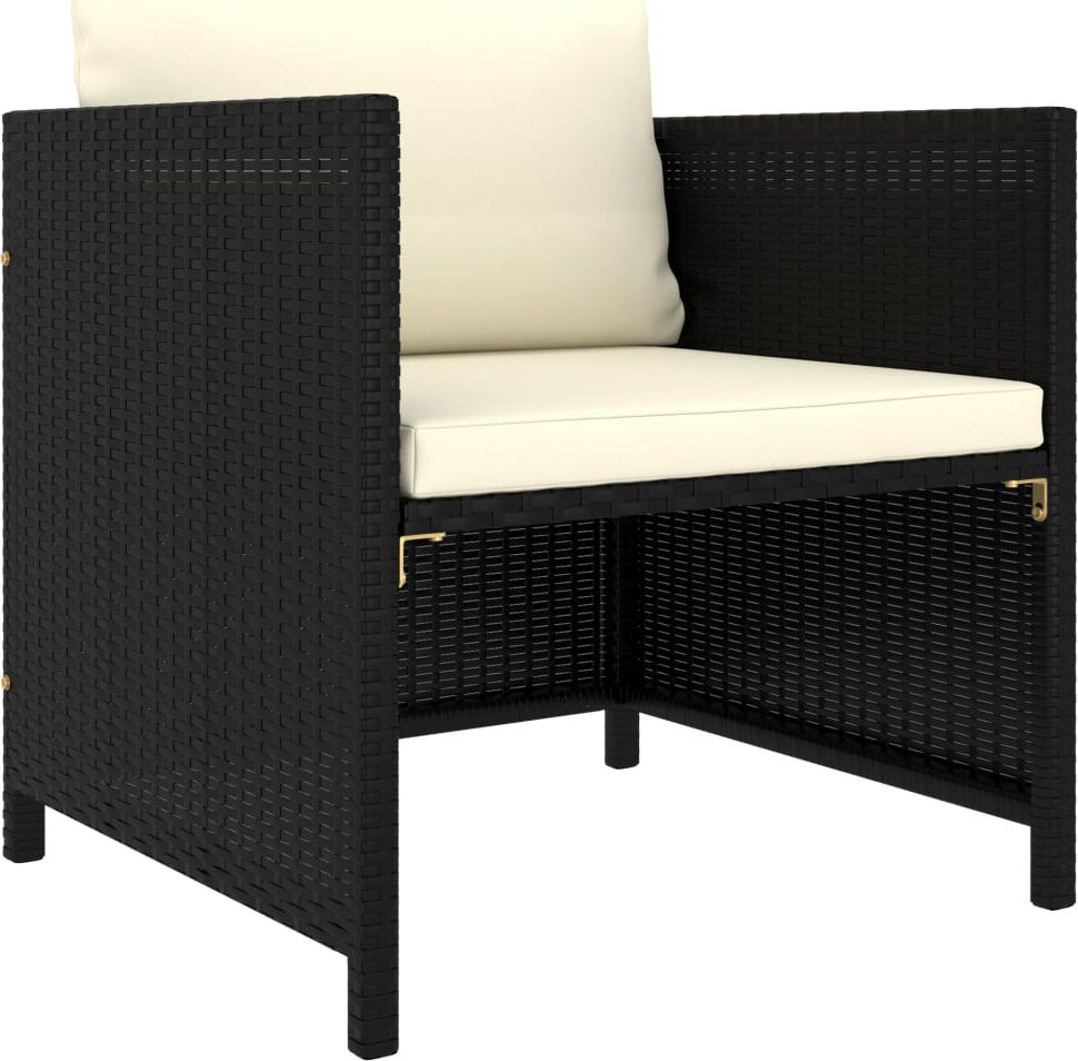vidaXL Fotel ogrodowy z poduszkami, rattan PE, czarny