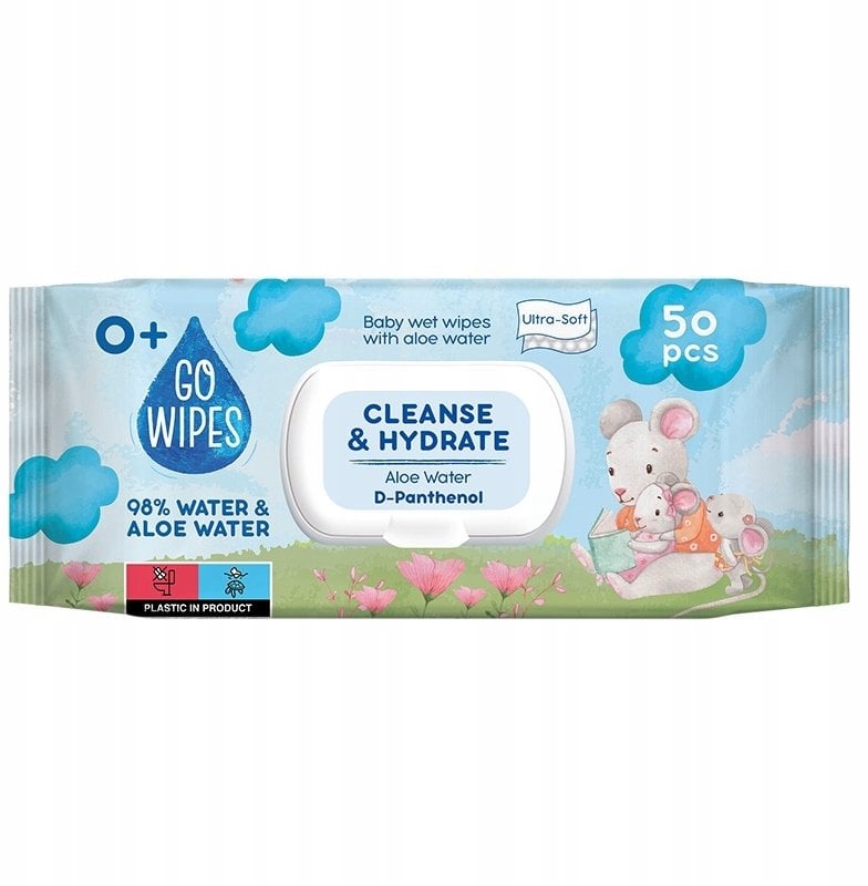 Chusteczki nawilżane dla dzieci GOWIPES, z wodą aloesową i d-pantenolem, 50 szt.