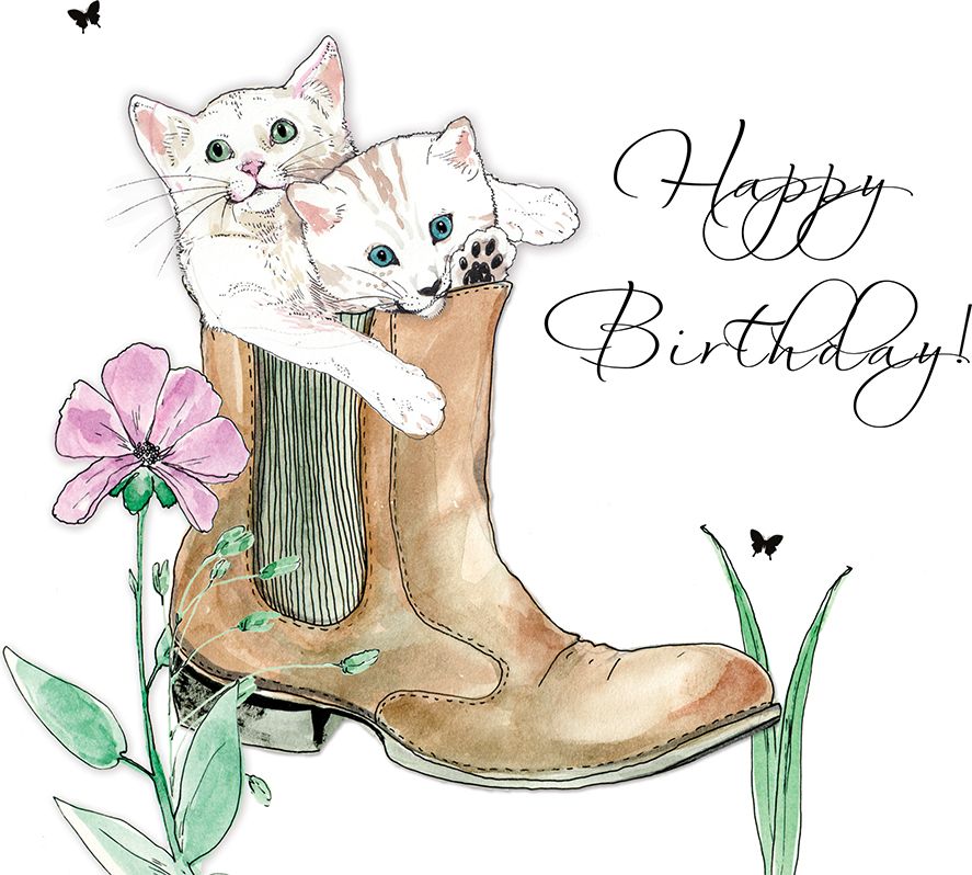 Clear Creation Karnet Swarovski kwadrat Urodziny koty w bucie