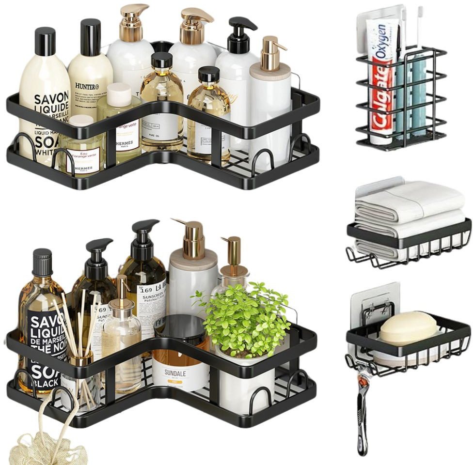 Zestaw półek łazienkowych 3 x koszyki + 2 x narożne do łazienki wisząca