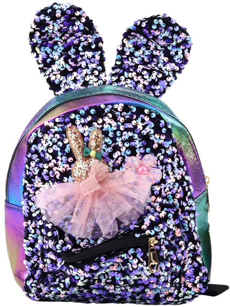 Plecak Dziecięcy Cekiny Uszy Królika Ciemny Kolorowy 22cm 4.4L