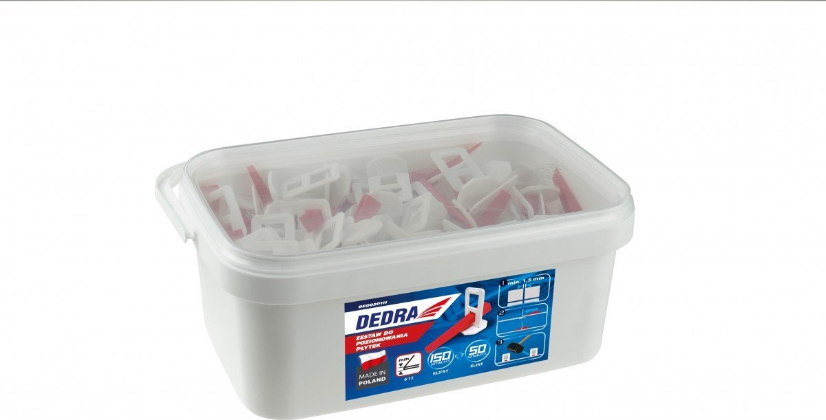 Dedra Zestaw do poziom. płytek 150klipsów+50klinów w wiaderku 3L