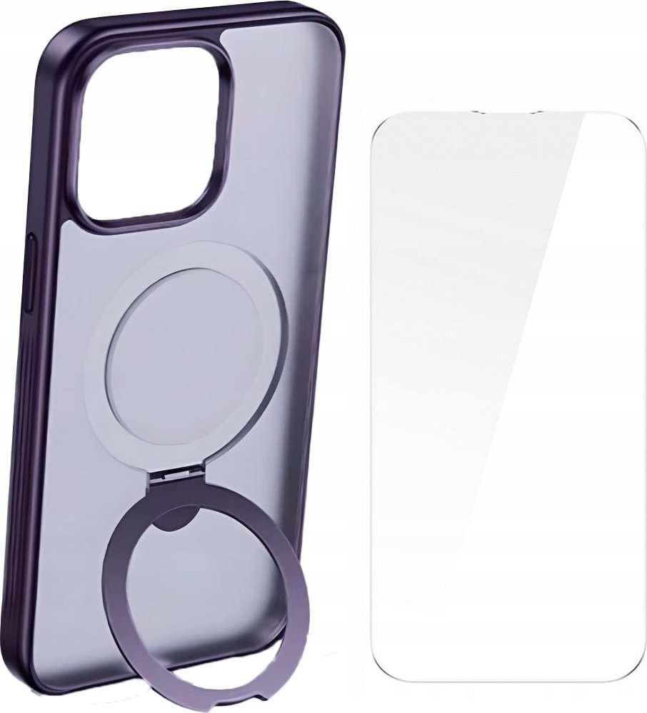 Baseus Etui z stojakiem SkyRing 360° dla iP 14 Pro +szkło hartowane i zestaw do czyszczenia (fioletowy)