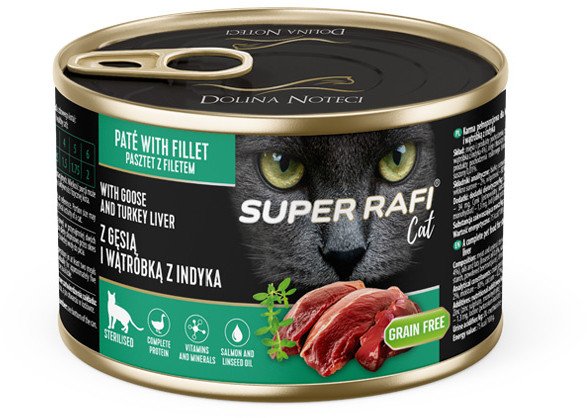 Karma mokra dla kotów sterylizowanych Super Rafi Cat z gęsią i wątróbką z indyka 185 g