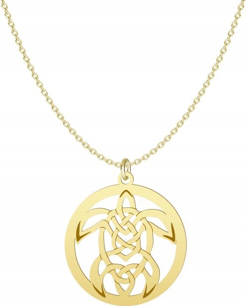 MEJK Jewellery Naszyjnik Złoty z Żółwiem Ażurowy Żółw Łańcuszek 925 DEDYKACJA GRAWER