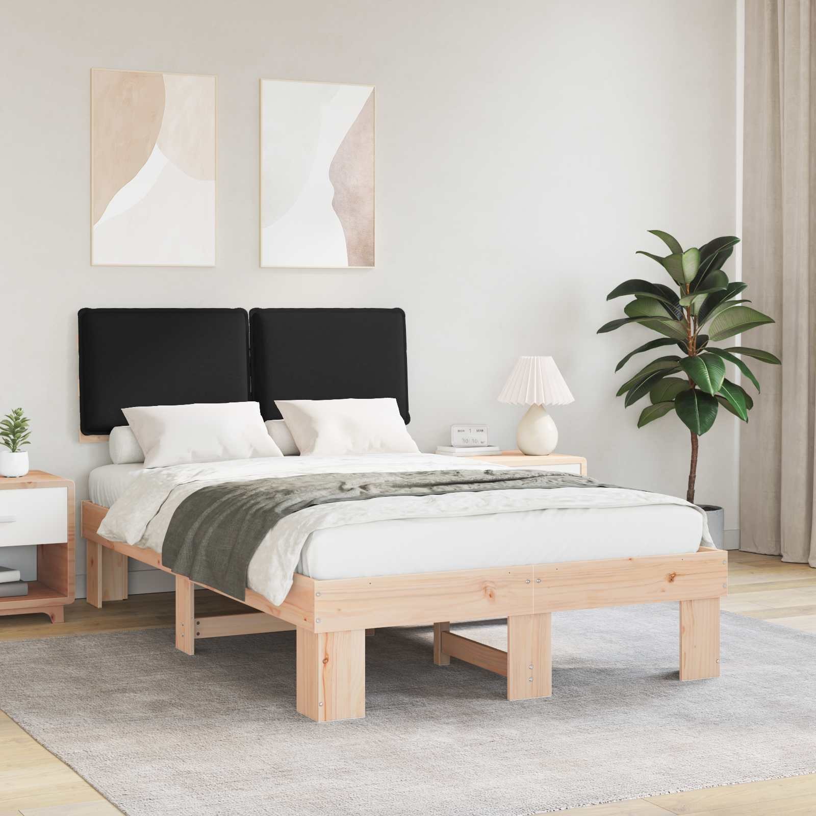 vidaXL Ramka łóżka z tapicerowanym wezgłowiem Czarny 120 x 200 cm