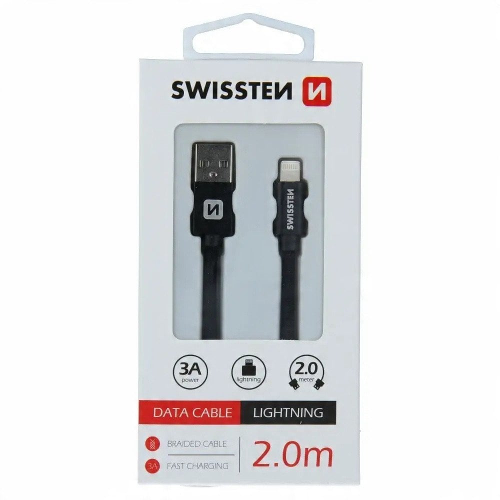 Kabel USB Swissten USB-A - Lightning 2 m Czarny (8595217455696)