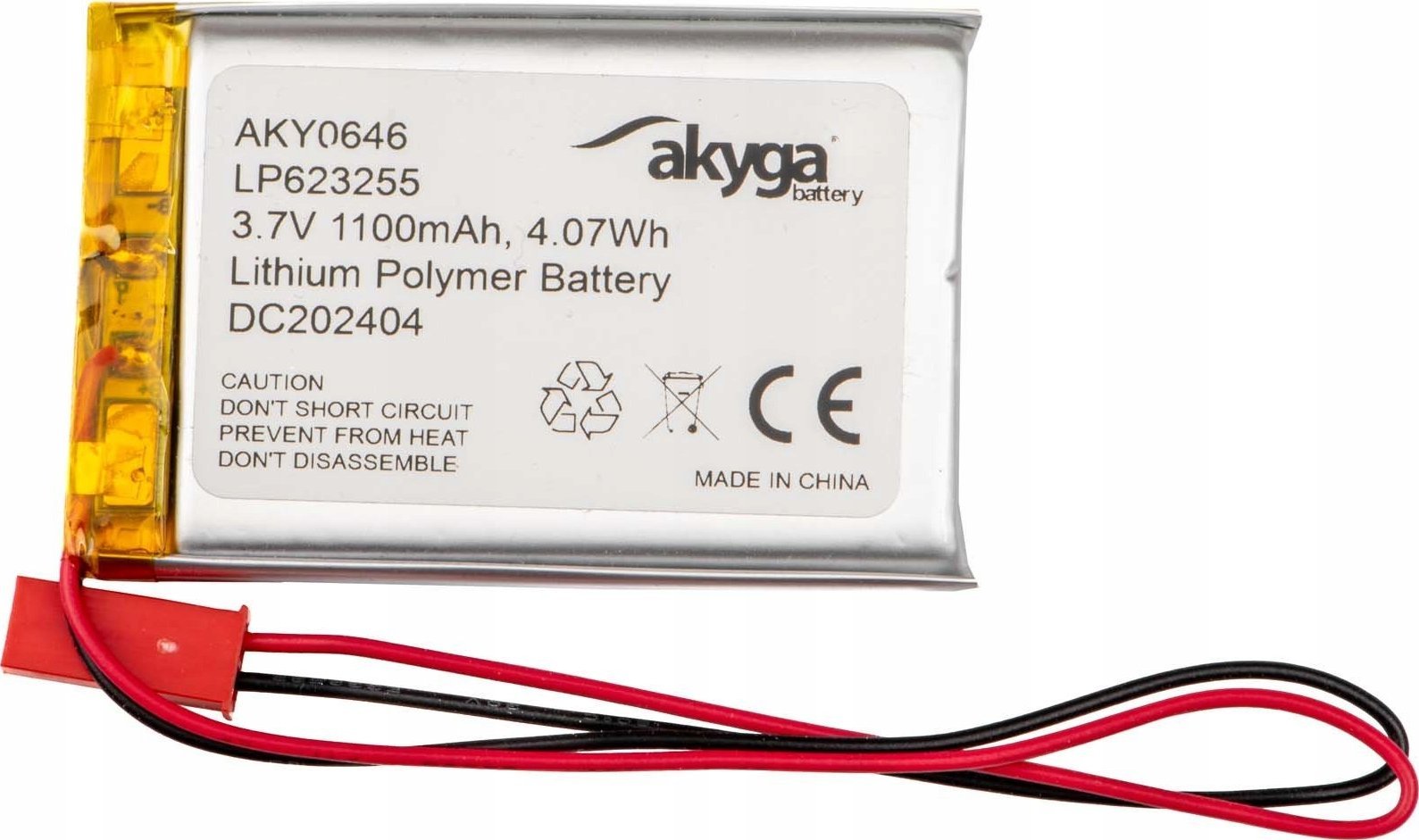Akumulator Li-Po LP623255 Akyga AKY0646 3.7V / 1100mAh PCM złącze JST 2-Pin 150mm