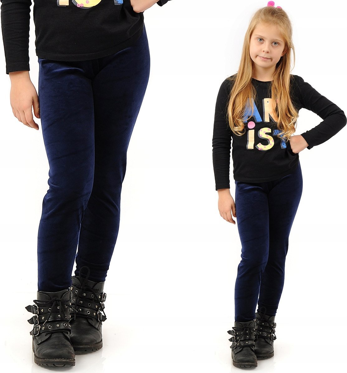 Legginsy dziewczęce Welurowe Elastyczne Spodnie Getry Welur Granatowe 128