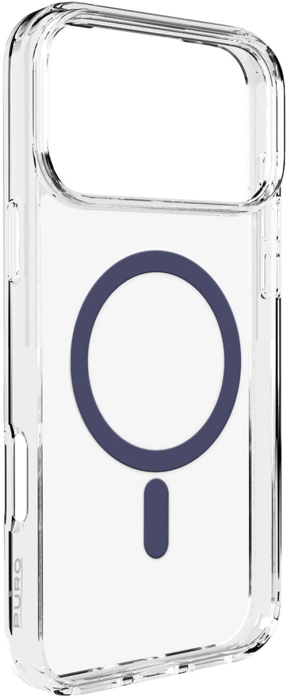 Etui Puro Lite Mag TPU+PC kompatybilne z MagSafe na iPhone 17 Pro Max - przezroczyste z niebieskim pierścieniem