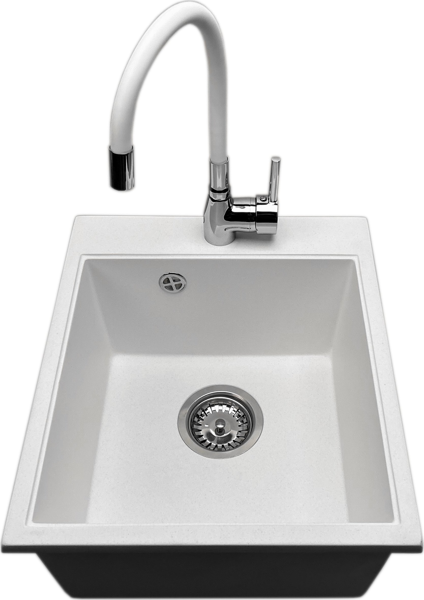 Zlewozmywak PREHNIT Zlewozmywak jednokomorowy COBALT biały + bateria flex biała + syfon