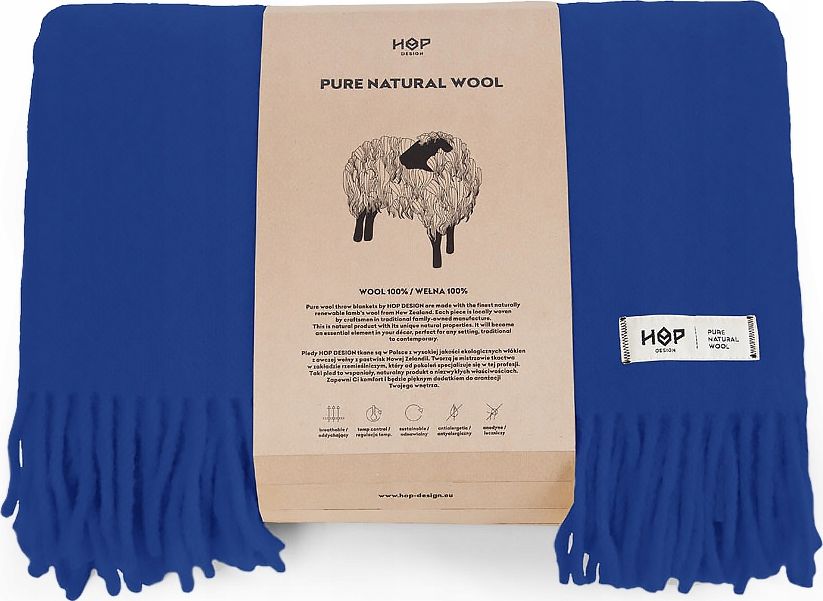 HOP Koc Yeti HOP Design z wełny 145x205 Kobaltowy