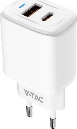 Ładowarka V-TAC Ładowarka USB V-TAC SZYBKA 20W Biała MINI Dual USB Type-A Type-C VT-3530