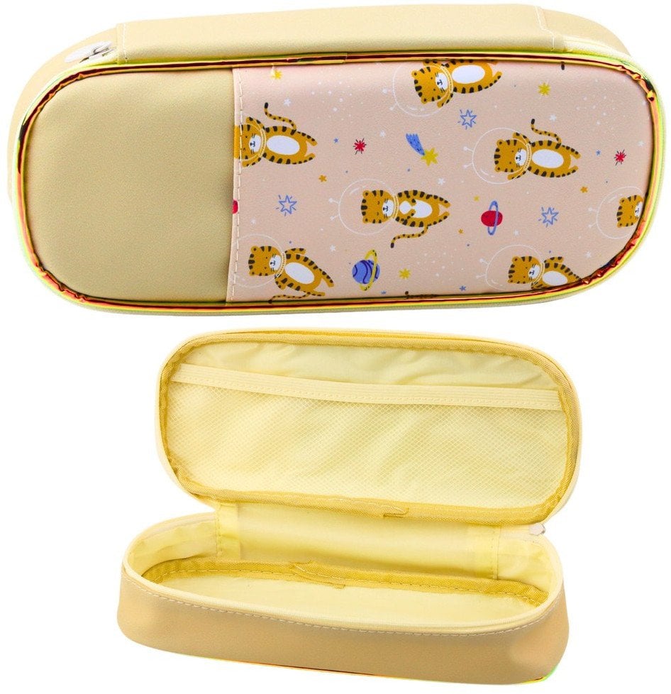 Piórnik Szkolny Przybornik Kosmiczne Tygryski Beżowy 24cm LEAN