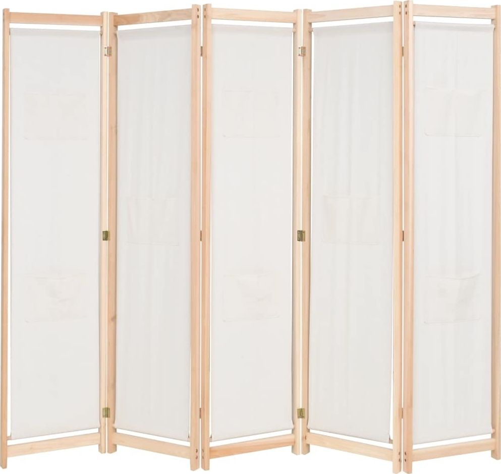 vidaXL Parawan 5-panelowy, kremowy, 200 x 170 x 4 cm, tkanina