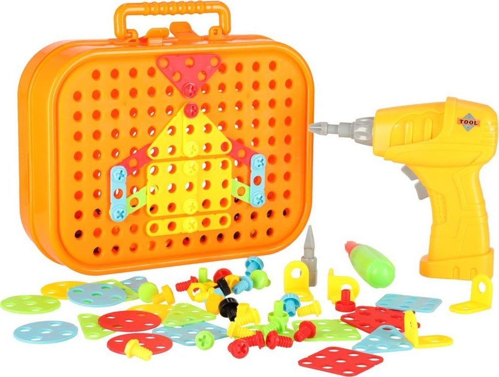 Klocki konstrukcyjne układanka w walizce kreatywna mozaika + wkrętarka kosmos