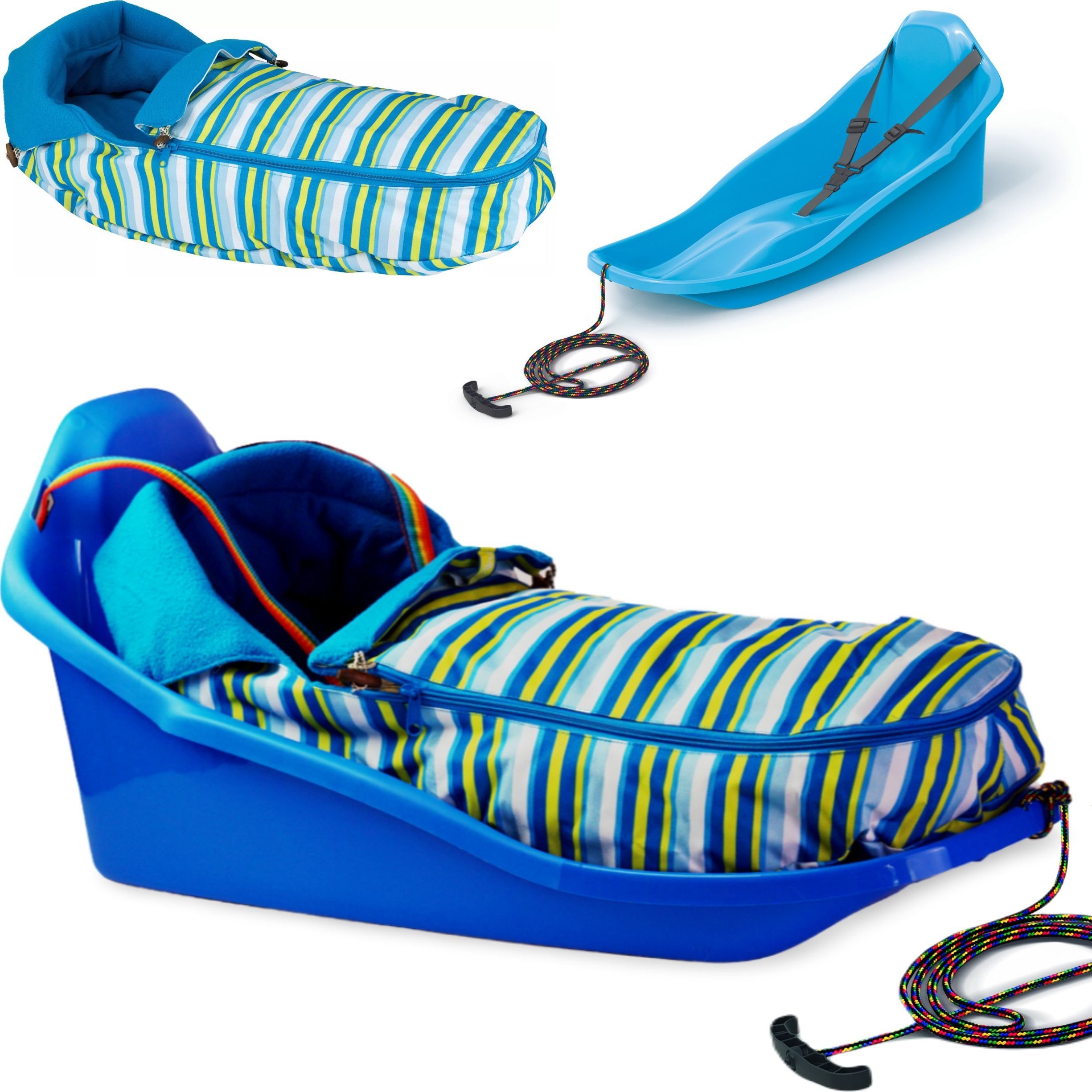 Prosperplast Sanki z oparciem TOPO zapinane pasy + Śpiwór