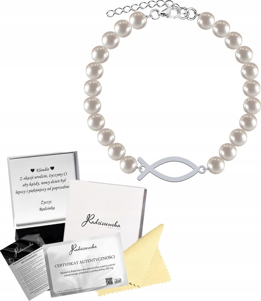 Radziszewska Jewellery Bransoletka Srebrna Ryba Ichtys Perły SREBRO 925 Prezent ŻYCZENIA GRATIS