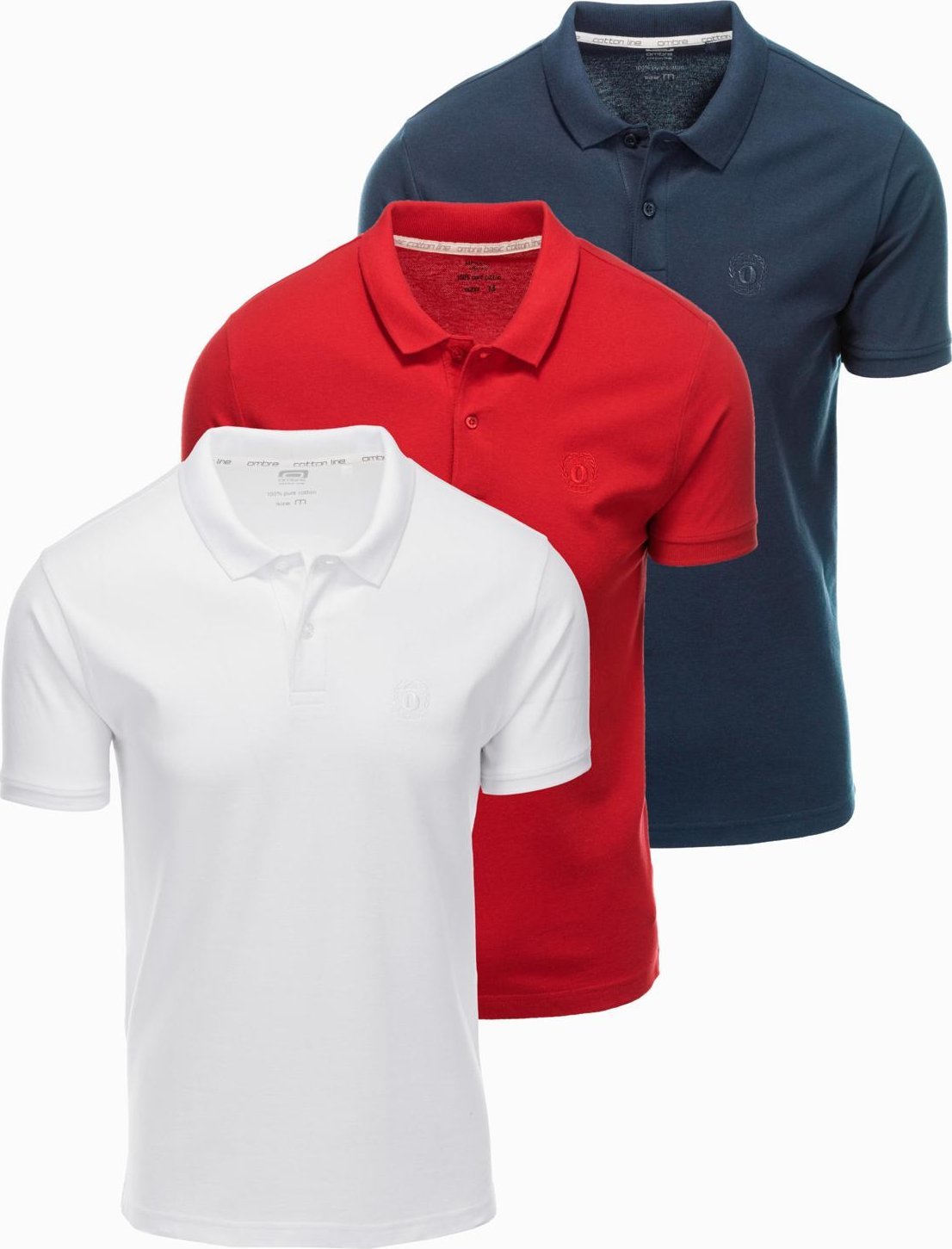 Komplet męskich t-shirtów bawełnianych polo BASIC granatowy/biały/czerwony V3 OM-POBS-0133 S