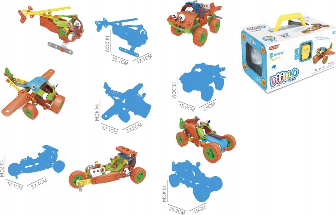 Klocki Elastyczne, Konstrukcyjne 136 El. Samochód, Auto, Quad, Helikopter, Samolot Do Rozkręcania I Skręcania 5w1
