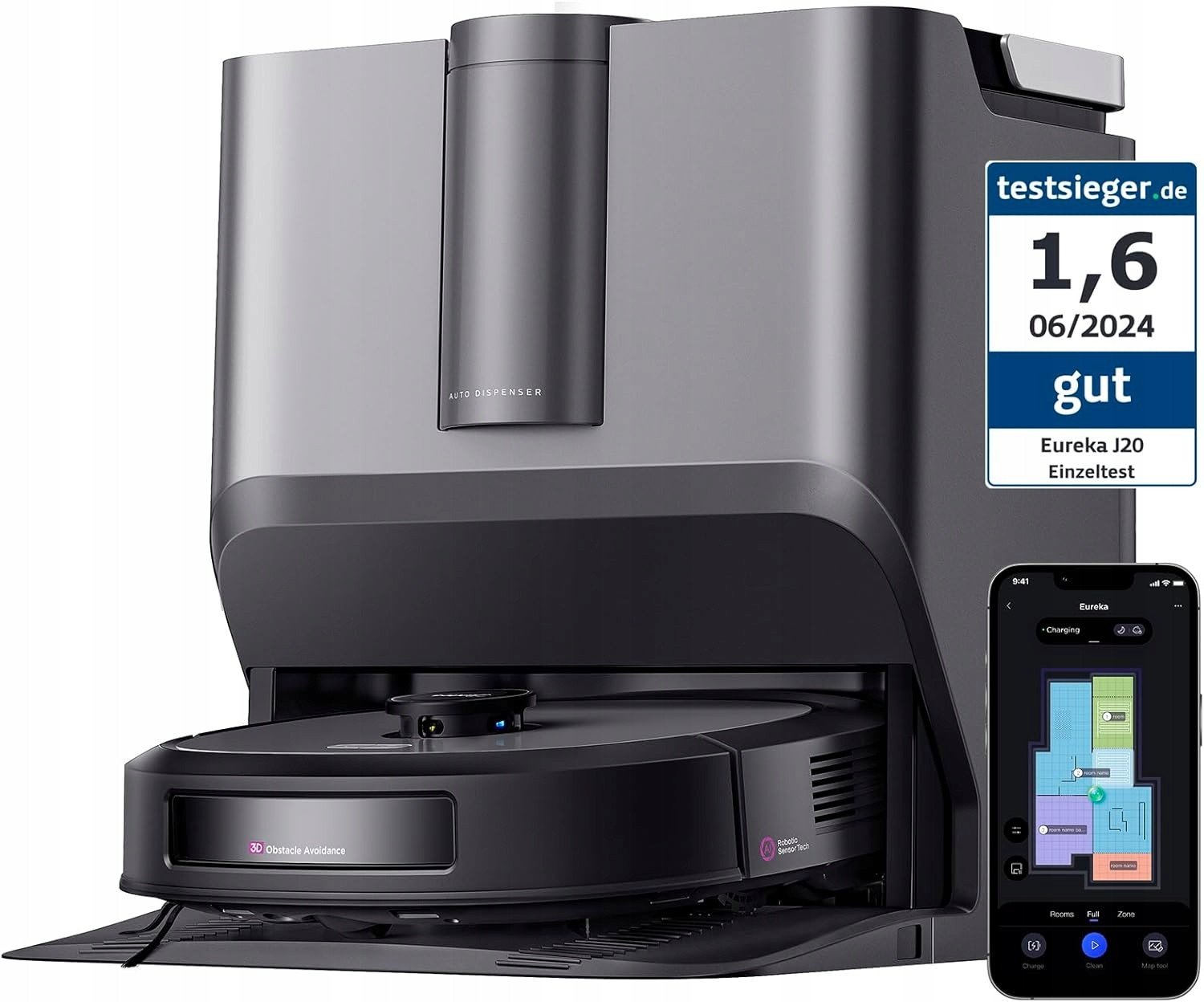 EUREKA J20 DE robot odkurzający mop sprzątający 8000 Pa 3h 3,5l nowy 2024