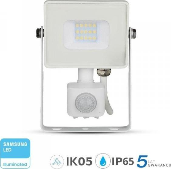Naświetlacz V-TAC Projektor LED 10W SAMSUNG CHIP Czujnik Ruchu Funkcja Cut-OFF Biały VT-10-S 3000K 800lm
