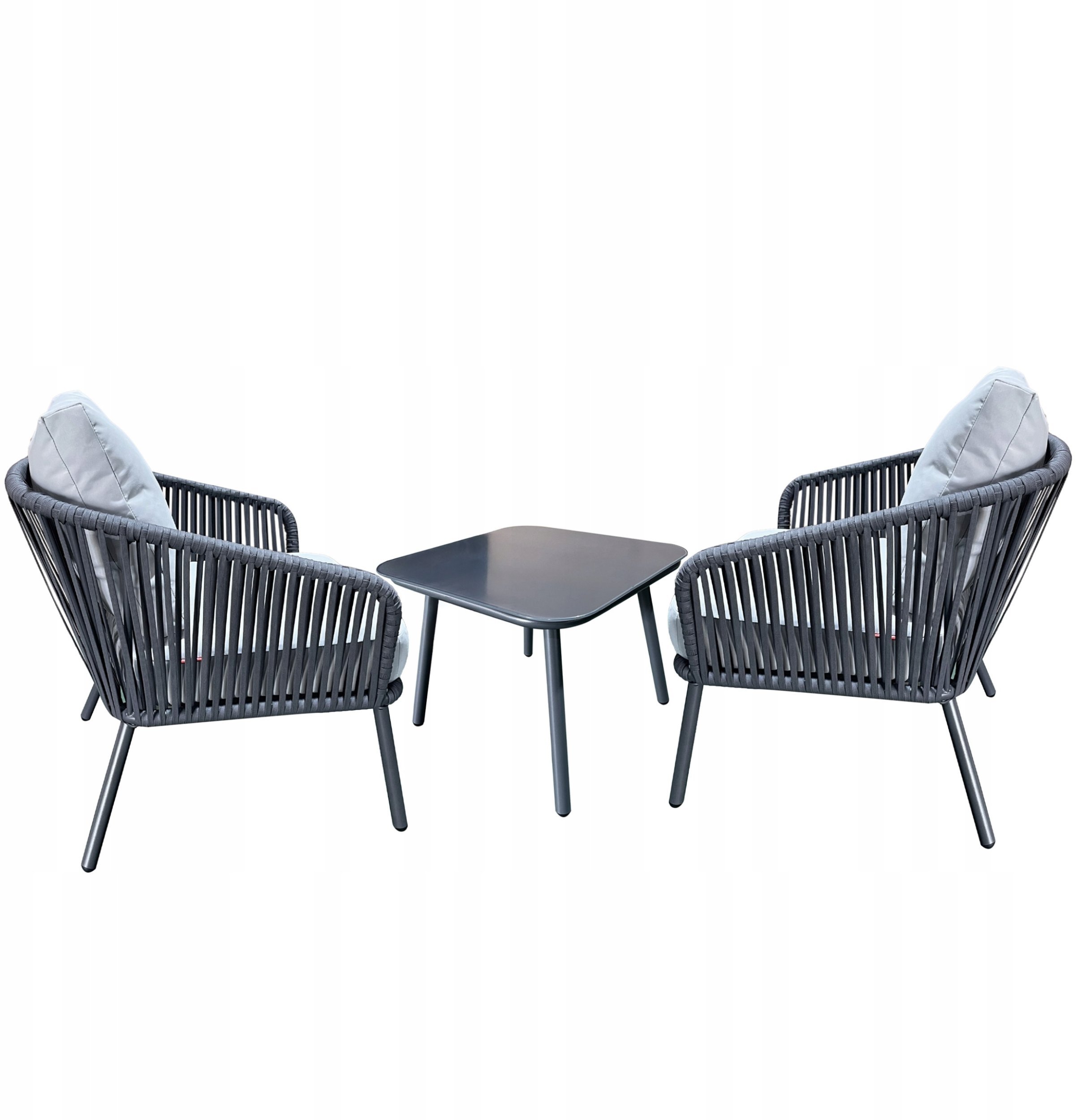 Komplet mebli ogrodowych stolik + 2 fotele aluminiowe z technorattanu