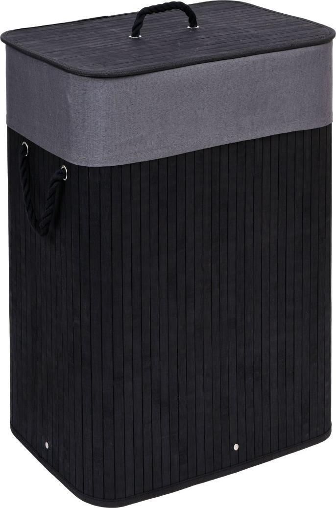 Kosz na pranie DWM KOSZ NA PRANIE BAMBUSOWY Z POKRYWĄ 80L CZARNY