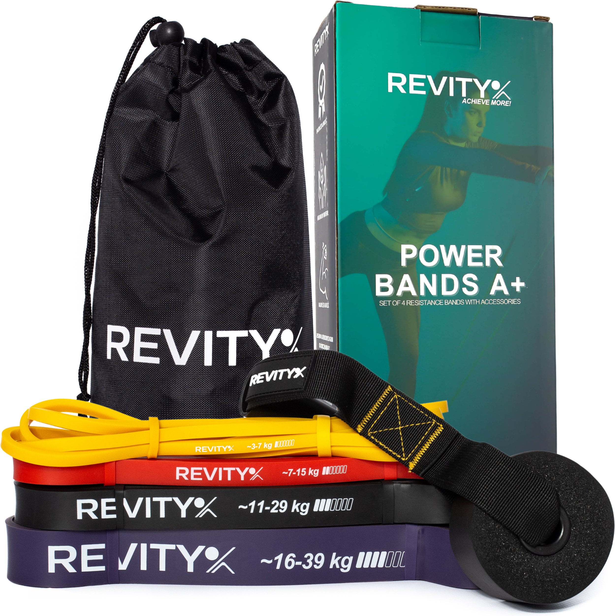 Revity Gumy do ćwiczeń oporowe Power Bands zestaw 4 sztuk 3-39 kg