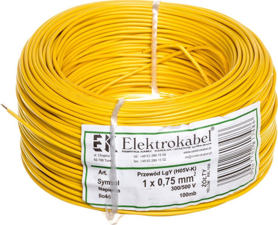 Shumee Przewód instalacyjny H05V-K (LgY) 0,75 żółty /100m/