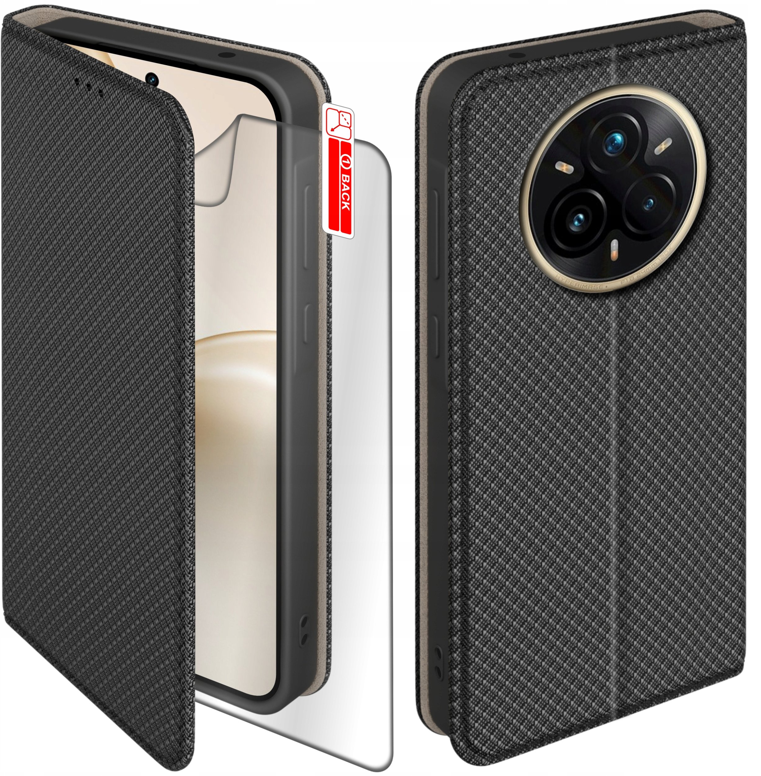 Etui z klapką do Realme 14 Pro+ Plus 5G Zamykane Czarne Futerał + Folia