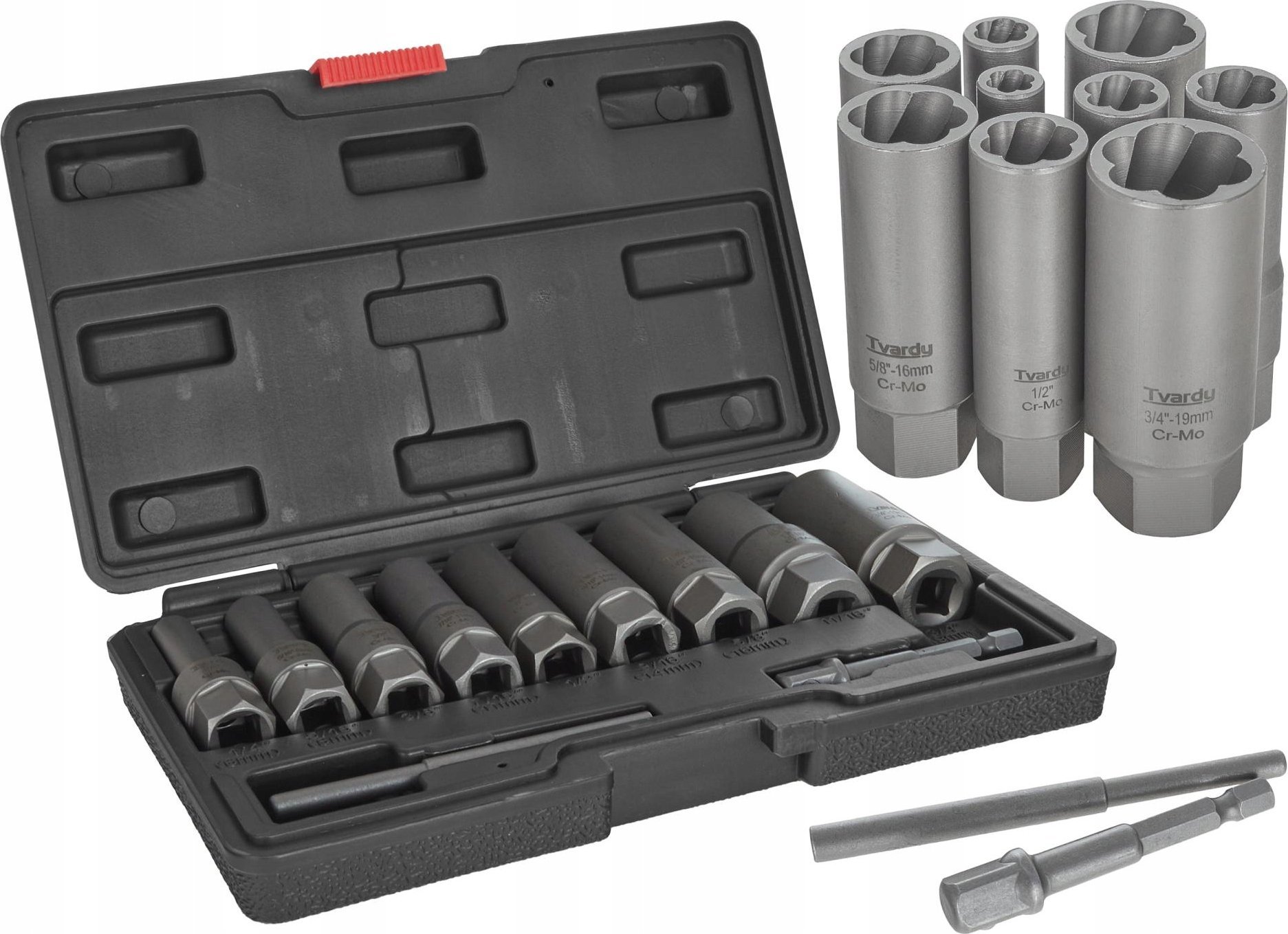 Tvardy Zestaw długich nasadek do urwanych śrub 11 el. 6-19mm CR-MO (10)