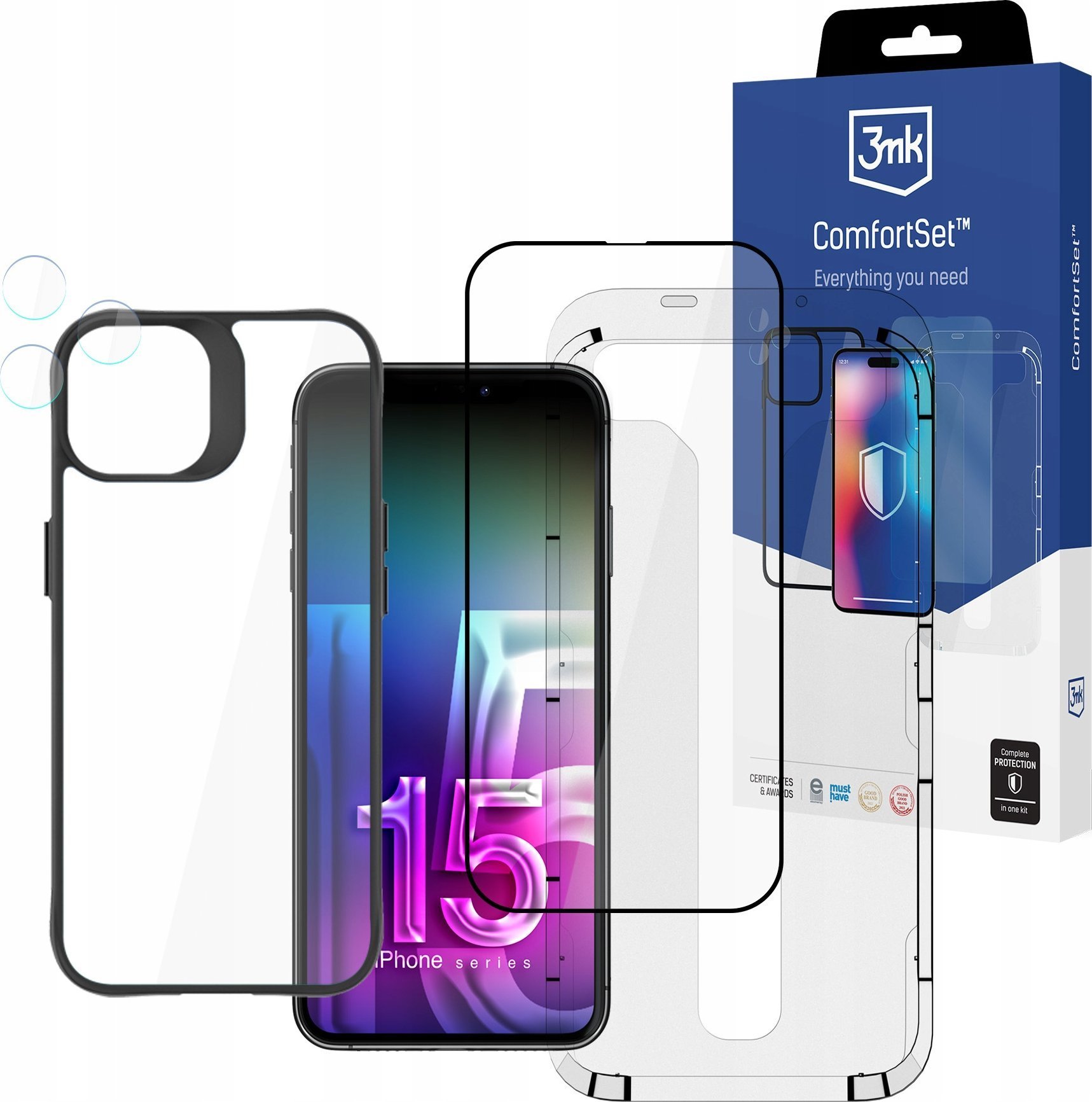 3MK Comfort Set 4in1 iPhone 15 Pro 6.1" Zestaw akcesoriów ochronnych 4w1
