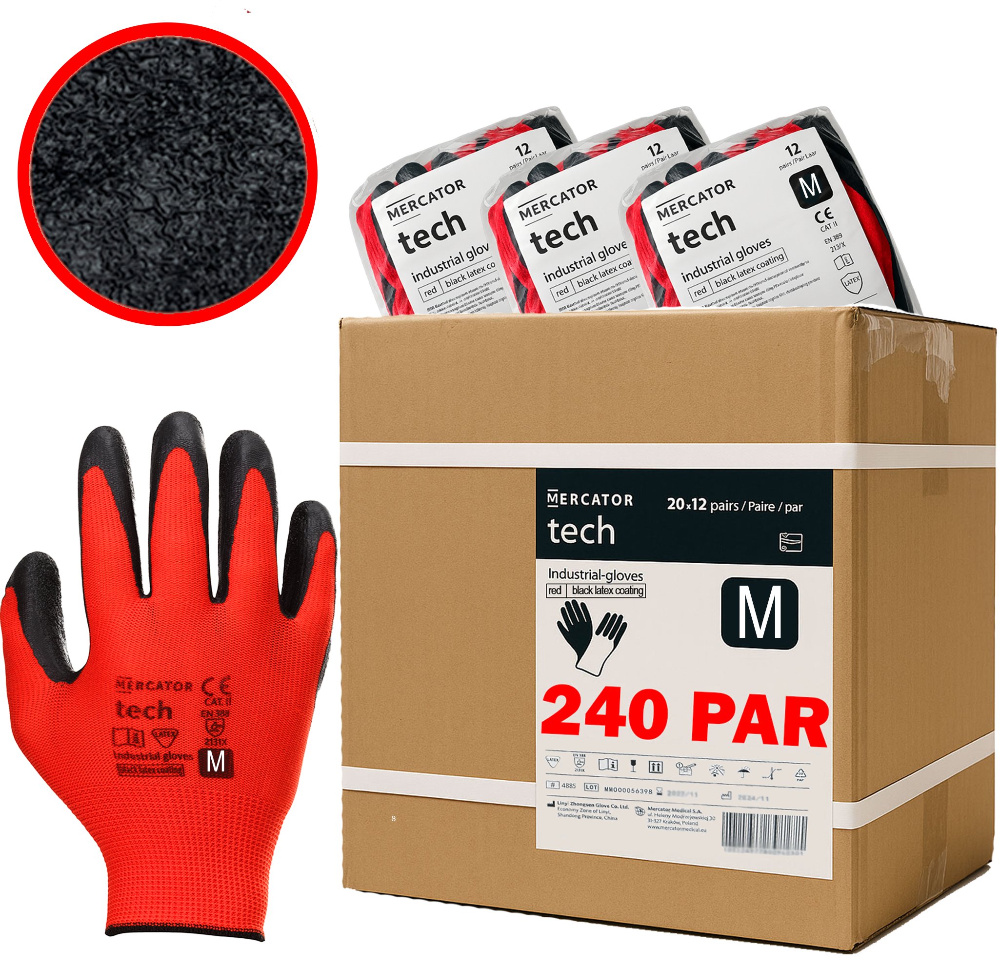 Rękawice Robocze MERCATOR Tech Red+Black Latex - 240 Par (8 - M)