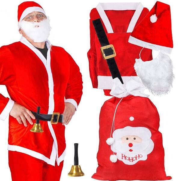 Strój św. Mikołaja welurowy zestaw 7 elementowy UNIWERSALNY