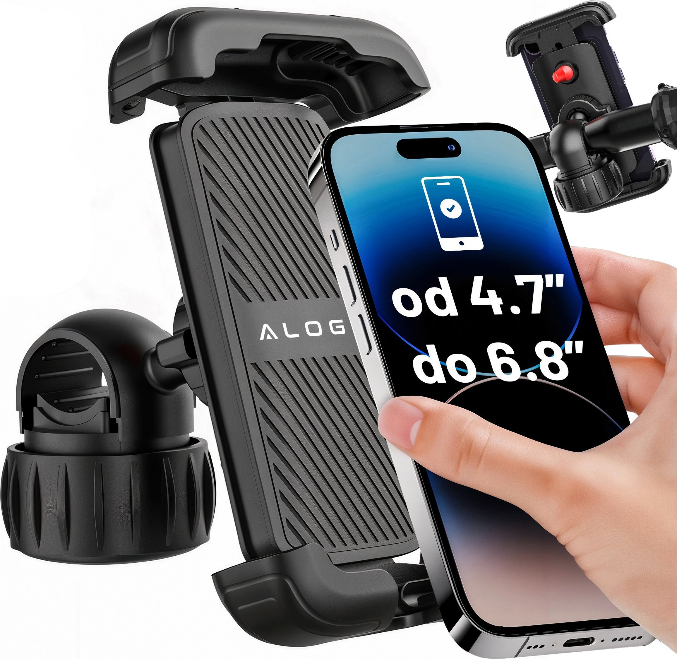 Alogy Uchwyt rowerowy do telefonu 4.7-6.8" na telefon kierownicę roweru na rower motocykl regulowany Alogy Sport czarny