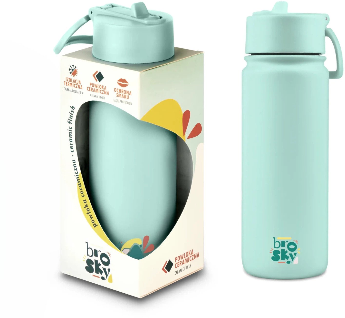 Brosky Abstract Miętowa stalowa butelka termiczna ze słomką 550 ml