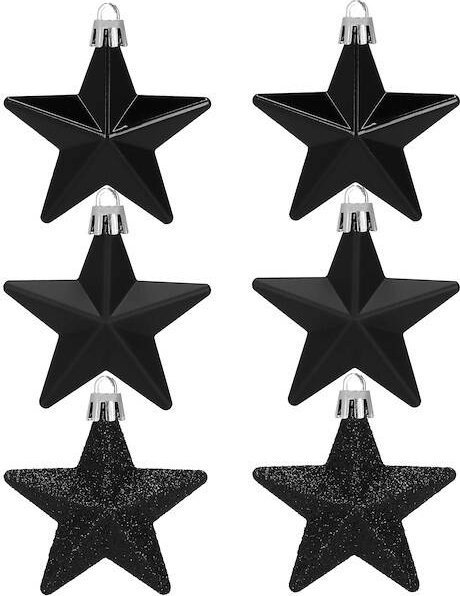 Springos Bombki choinkowe 6 szt. gwiazdki ozdoby świąteczne zestaw czarny UNIWERSALNY