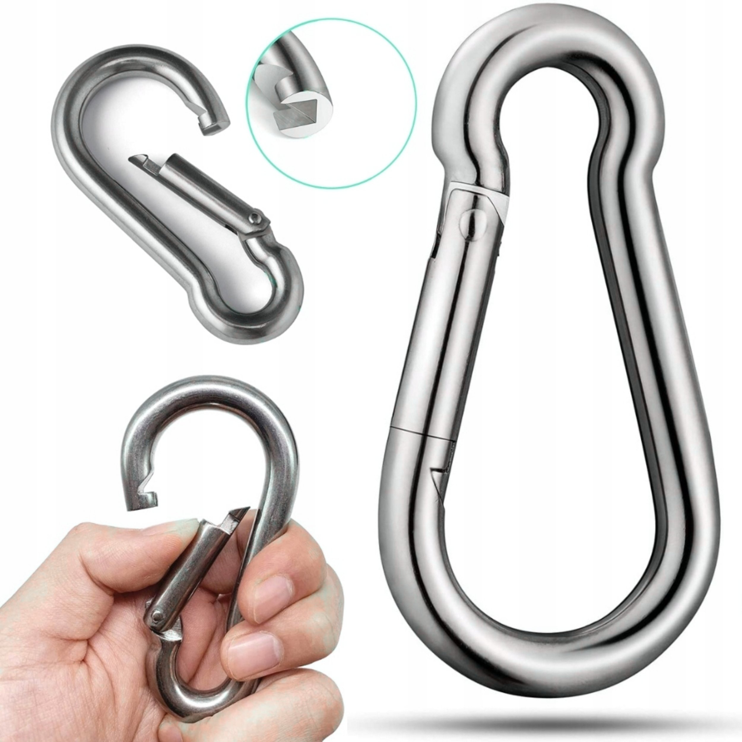 Karabinek wspinaczkowy Revity duży i mocny nierdzewny karabińczyk 7x3 cm