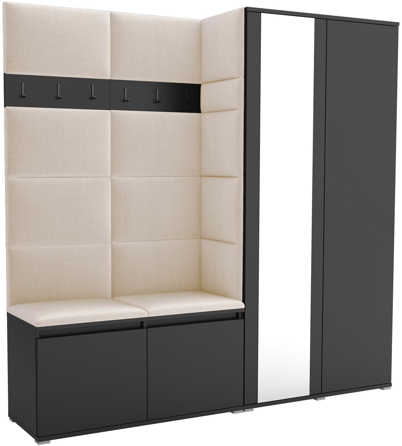 Tapicerowana garderoba Noris IV z lustrem - kolor czarny + tkanina Trinity 01