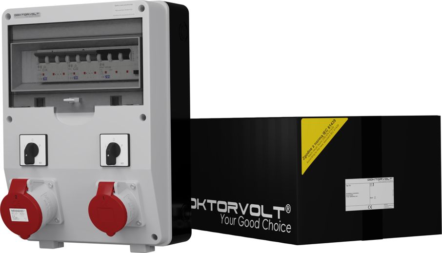 Doktorvolt Rozdzielnica budowlana z dwoma łącznikami TD-S/FI 32A 16A gniazda Mennekes Doktorvolt 6053