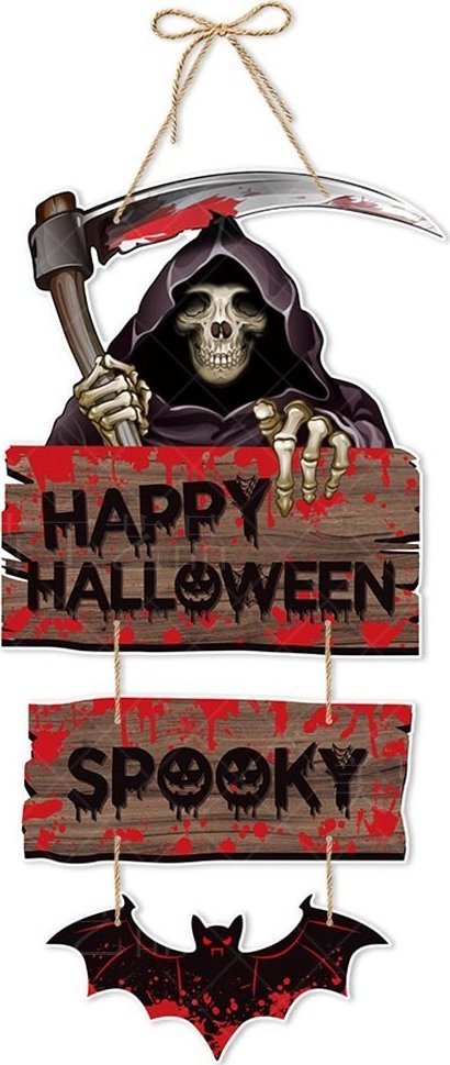 Korbi ZAWIESZKA HALLOWEEN DEKORACJA NA DRZWI WISZĄCA KRWAWA KOSTUCHA NIETOPERZ 1