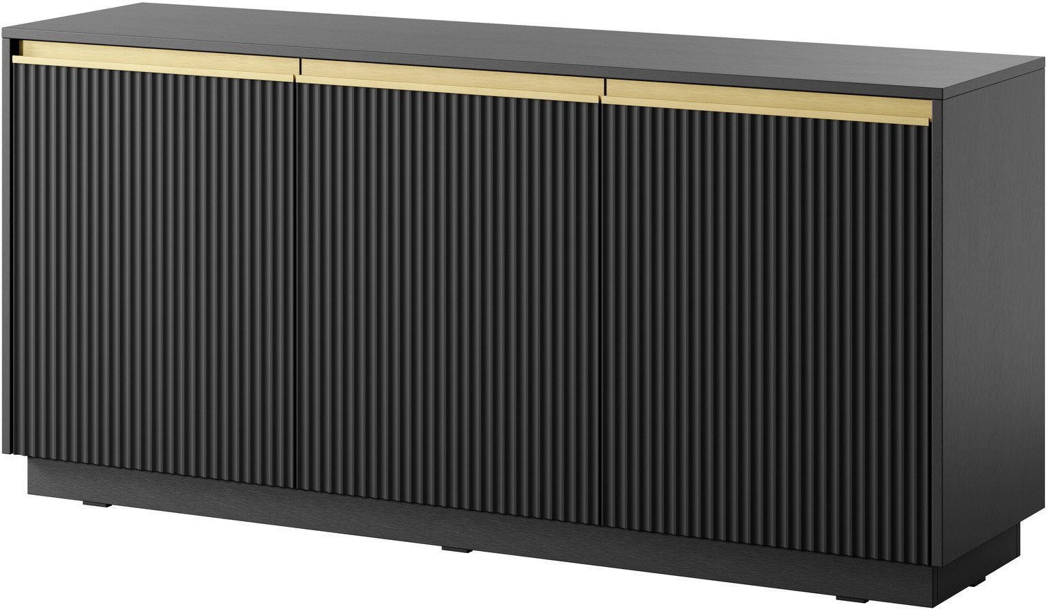 Komoda Loren 154cm trzydrzwiowa z ryflowanymi frontami czarny