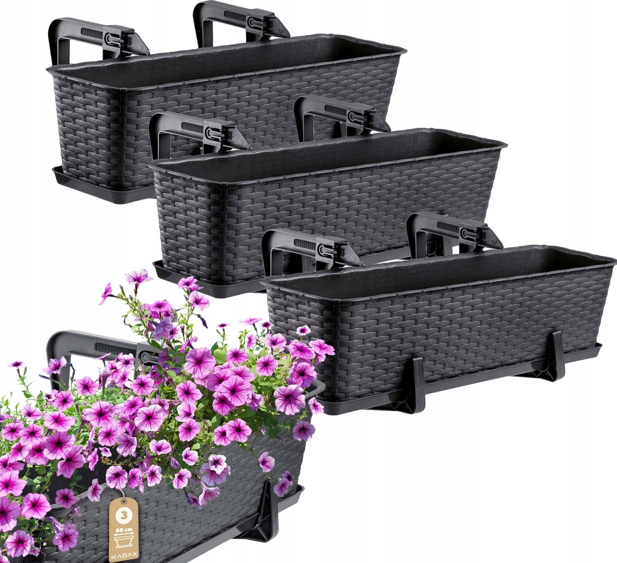 Kadax KADAX 3x Skrzynka Balkonowa Doniczka 60cm Uchwyty