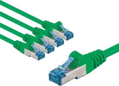 Goobay CAT 6A kabel krosowy, S/FTP (PiMF), 3 m, zielony, zestaw 5 - Długość kabla 3 m